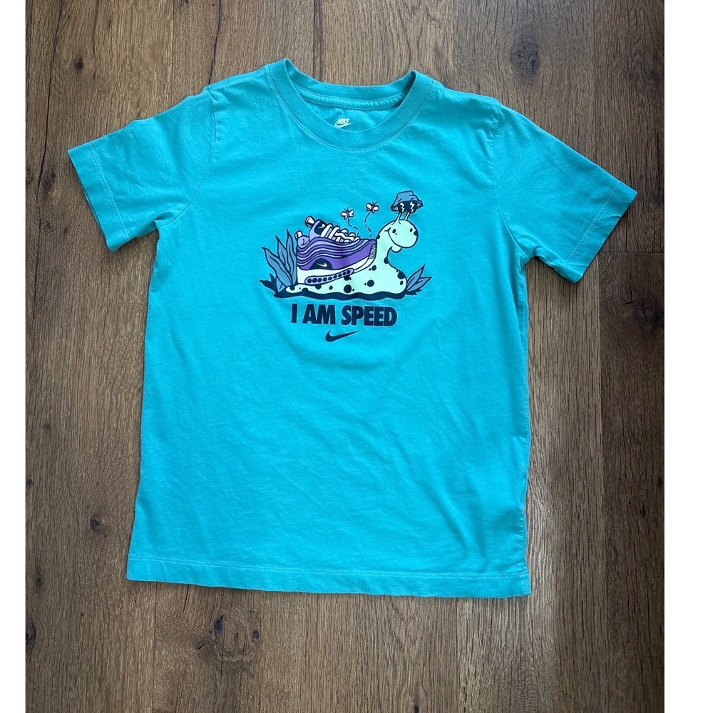 Nike Kids Teal I Am Speed Snail Sneaker Graphic T-Shirt Size Medium